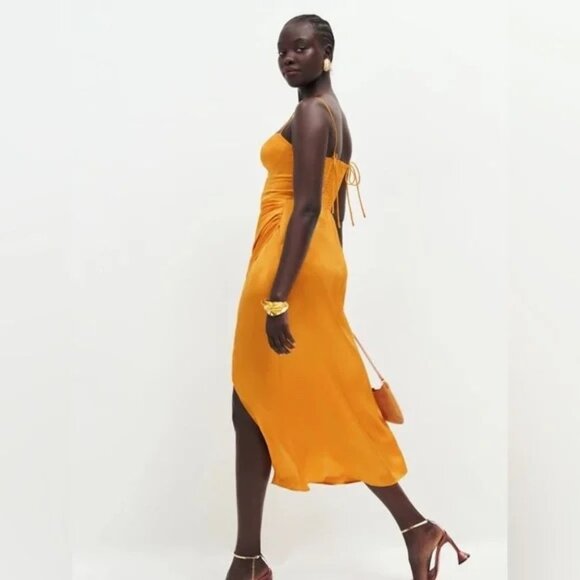 REFORMATION Marguerite Silk Dress - Size 4 in Canteloupe - Picture 3 of 11